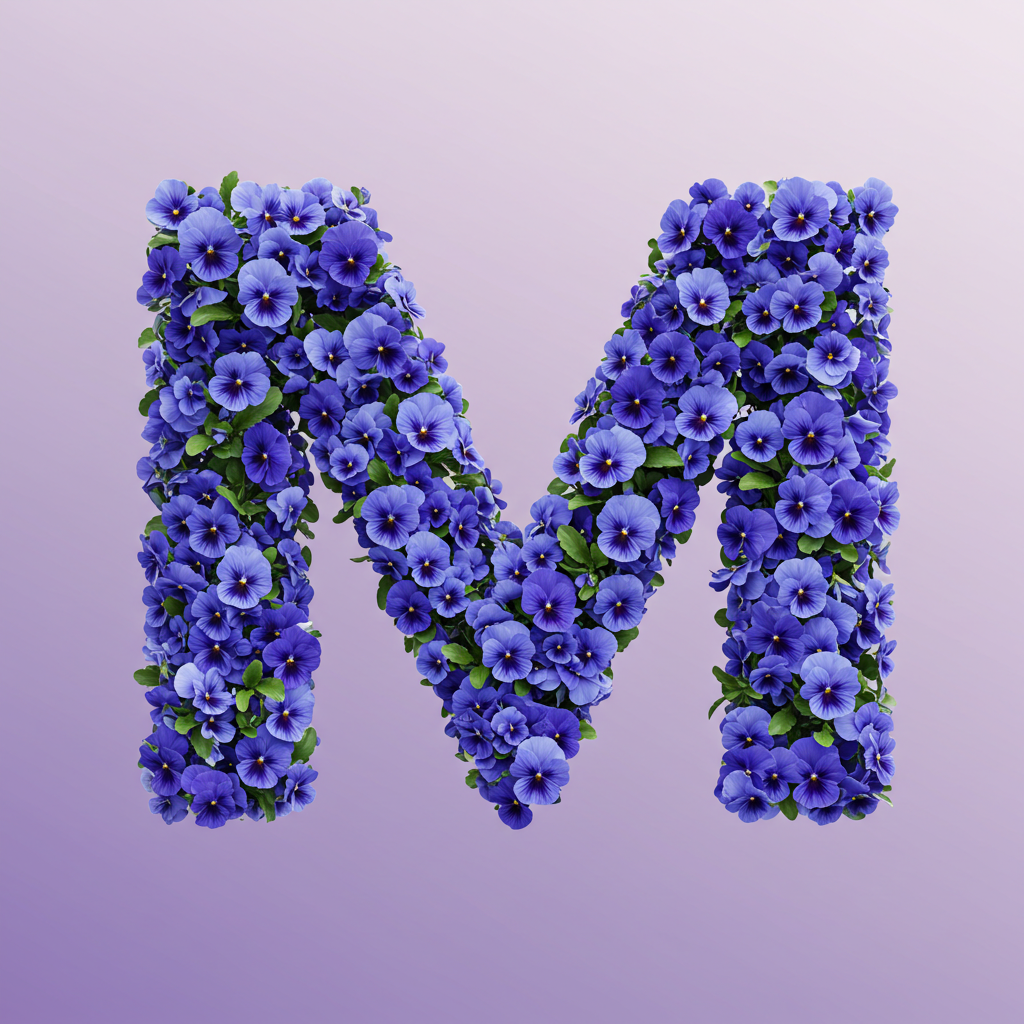 Blue pansies — litera M