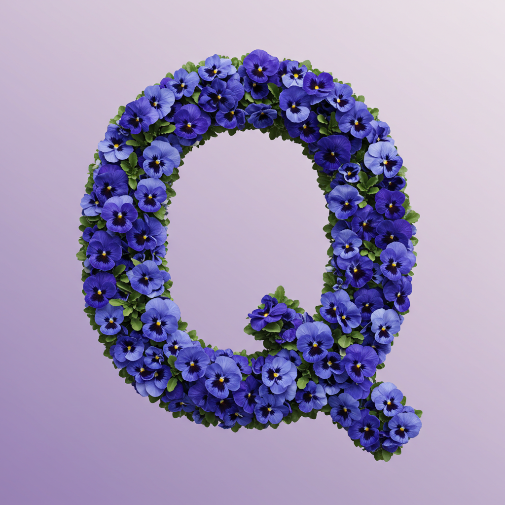 Blue pansies — litera Q