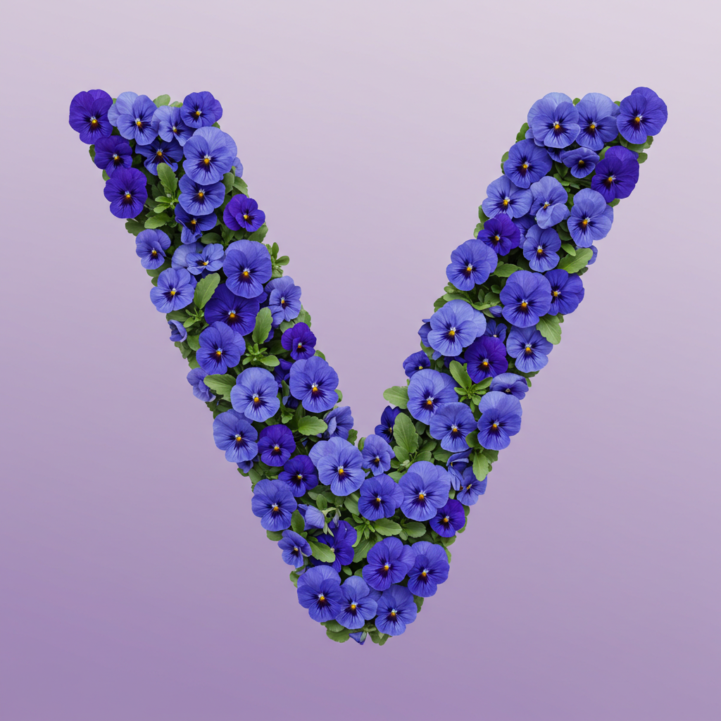Blue pansies — litera V