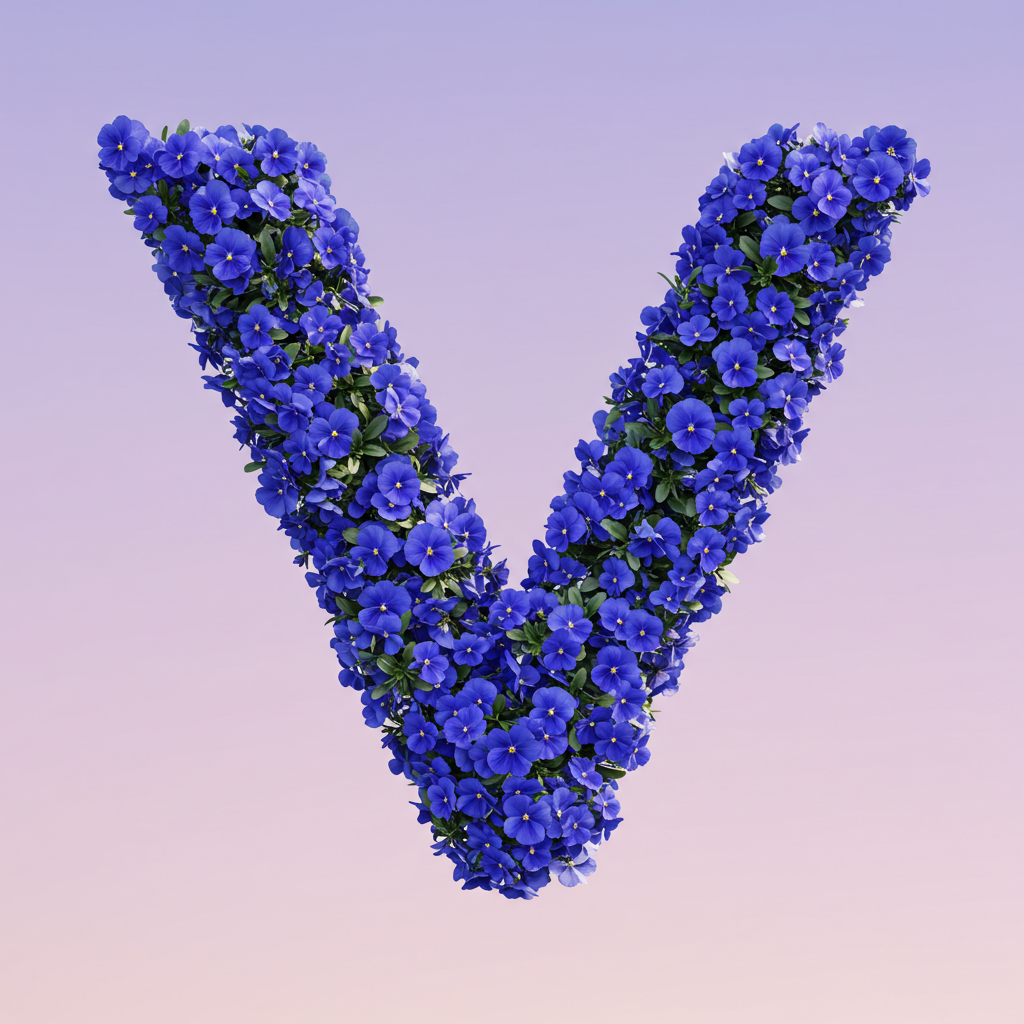 Blue pansies — litera V (wariant 2)