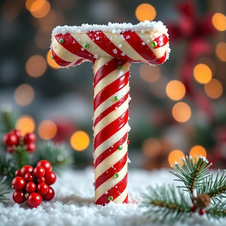 Christmas stick candy — litera T