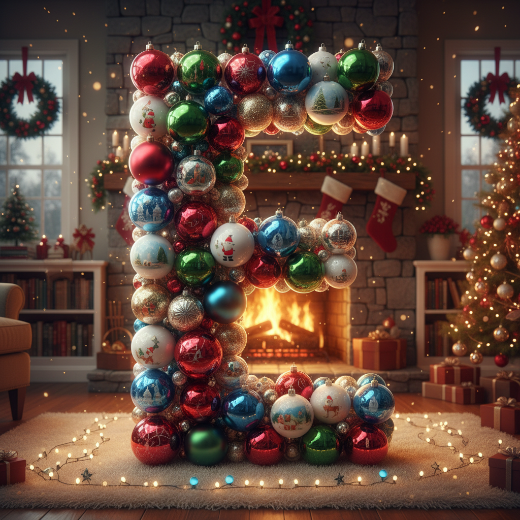 Colorful Christmas baubles — litera E
