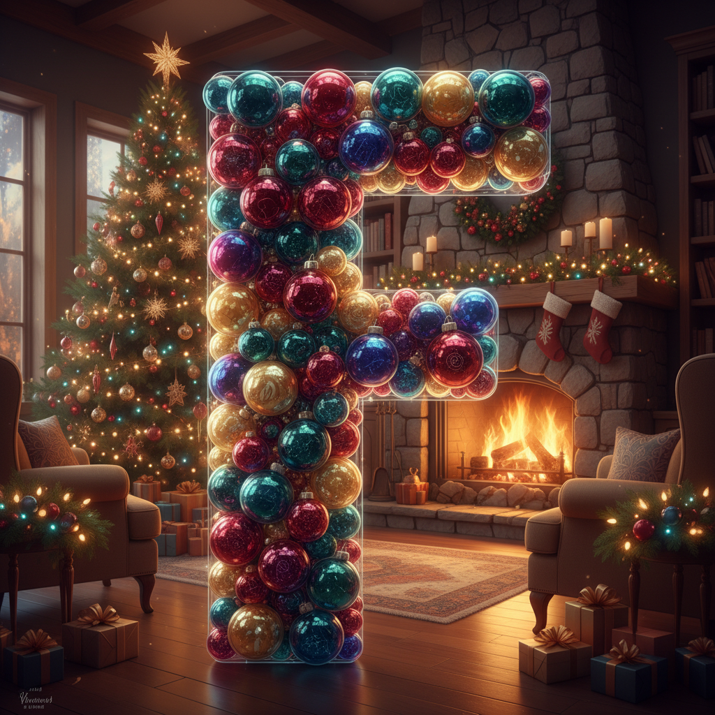 Colorful Christmas baubles — litera F