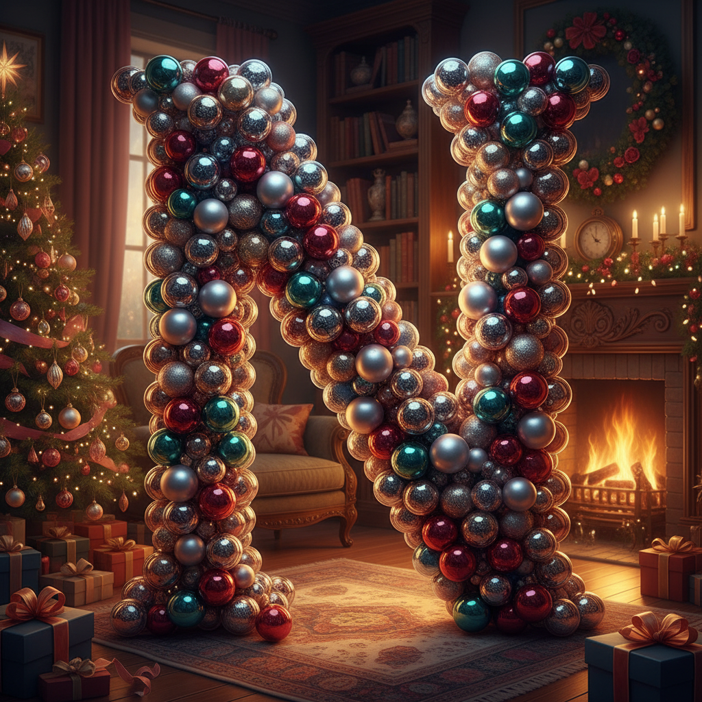 Colorful Christmas baubles — litera N