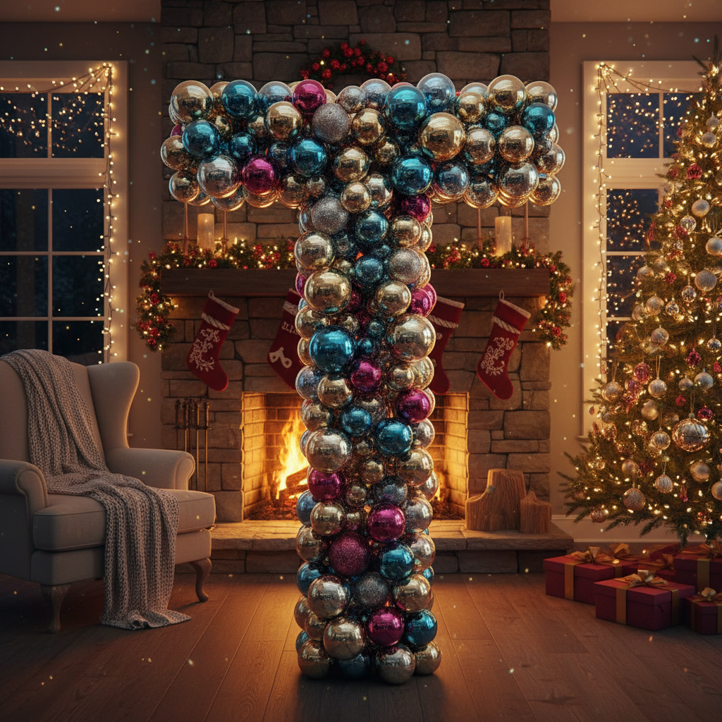 Colorful Christmas baubles — litera T