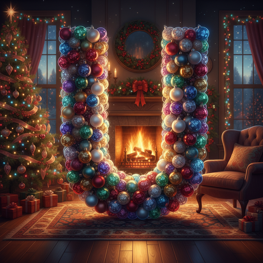 Colorful Christmas baubles — litera U