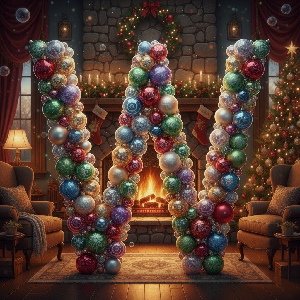 Colorful Christmas baubles — litera W