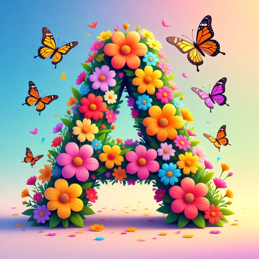 Colorful flowers and butterflies — litera A