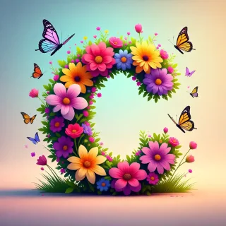Colorful flowers and butterflies — litera C
