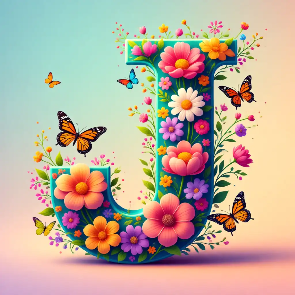 Colorful flowers and butterflies — litera J