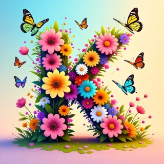 Colorful flowers and butterflies — litera K