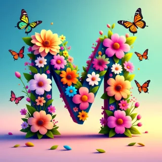 Colorful flowers and butterflies — litera M