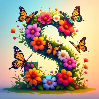 Colorful flowers and butterflies — litera S