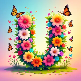 Colorful flowers and butterflies — litera U