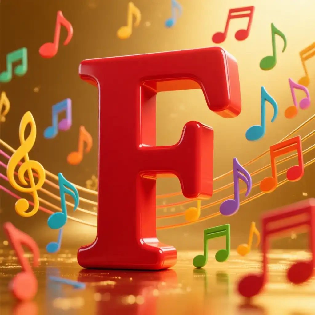 Colorful music notes — litera F