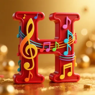 Colorful music notes — litera H