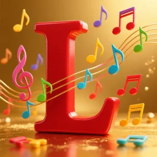 Colorful music notes — litera L
