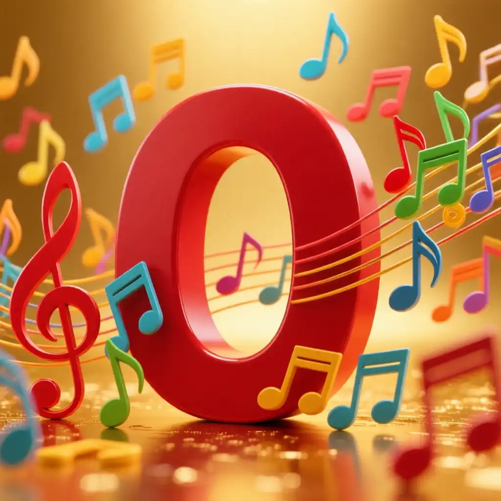 Colorful music notes — litera O