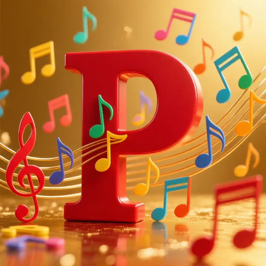 Colorful music notes — litera P