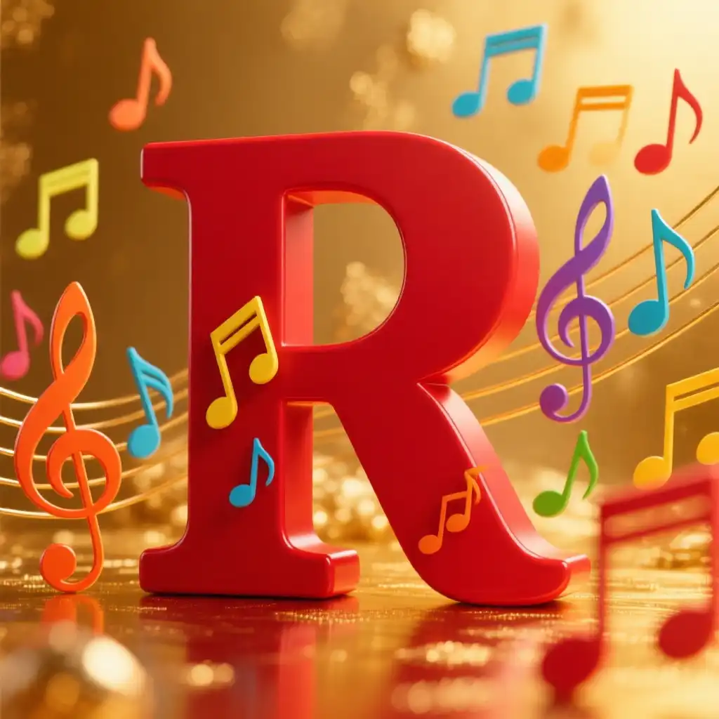 Colorful music notes — litera R
