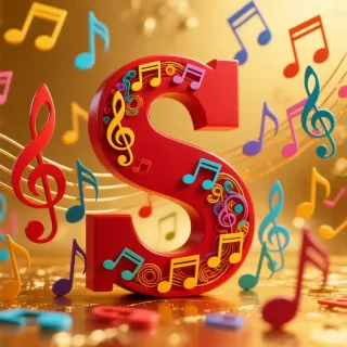 Colorful music notes — litera S