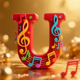 Colorful music notes — litera U