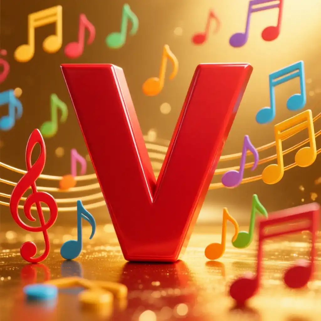 Colorful music notes — litera V