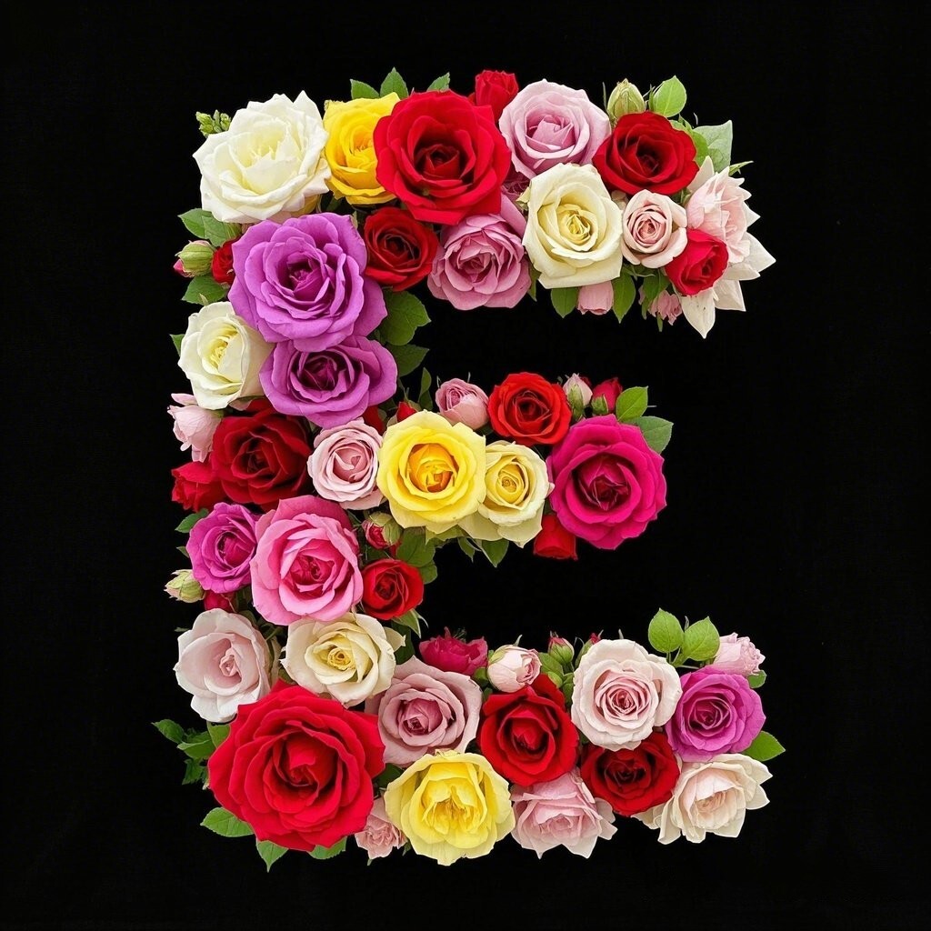 Colorful roses — litera E (wariant 2)
