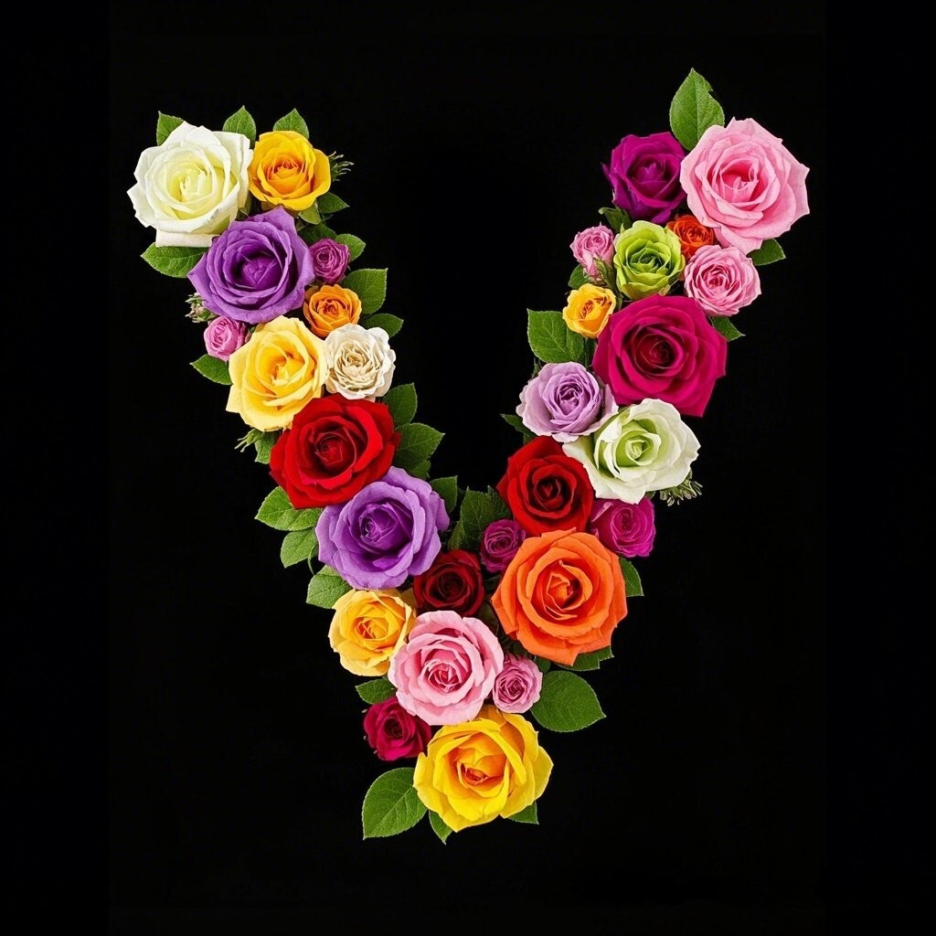 Colorful roses — litera V (wariant 2)