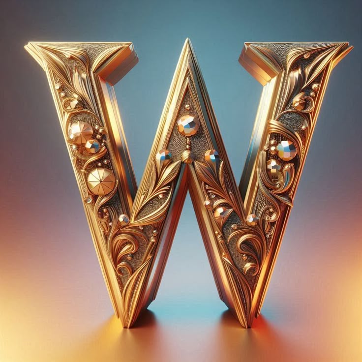 Gold crystal — litera W (wariant 2)