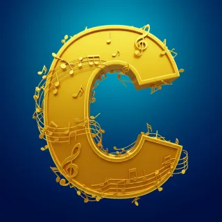 Gold music notes — litera C (wariant 2)