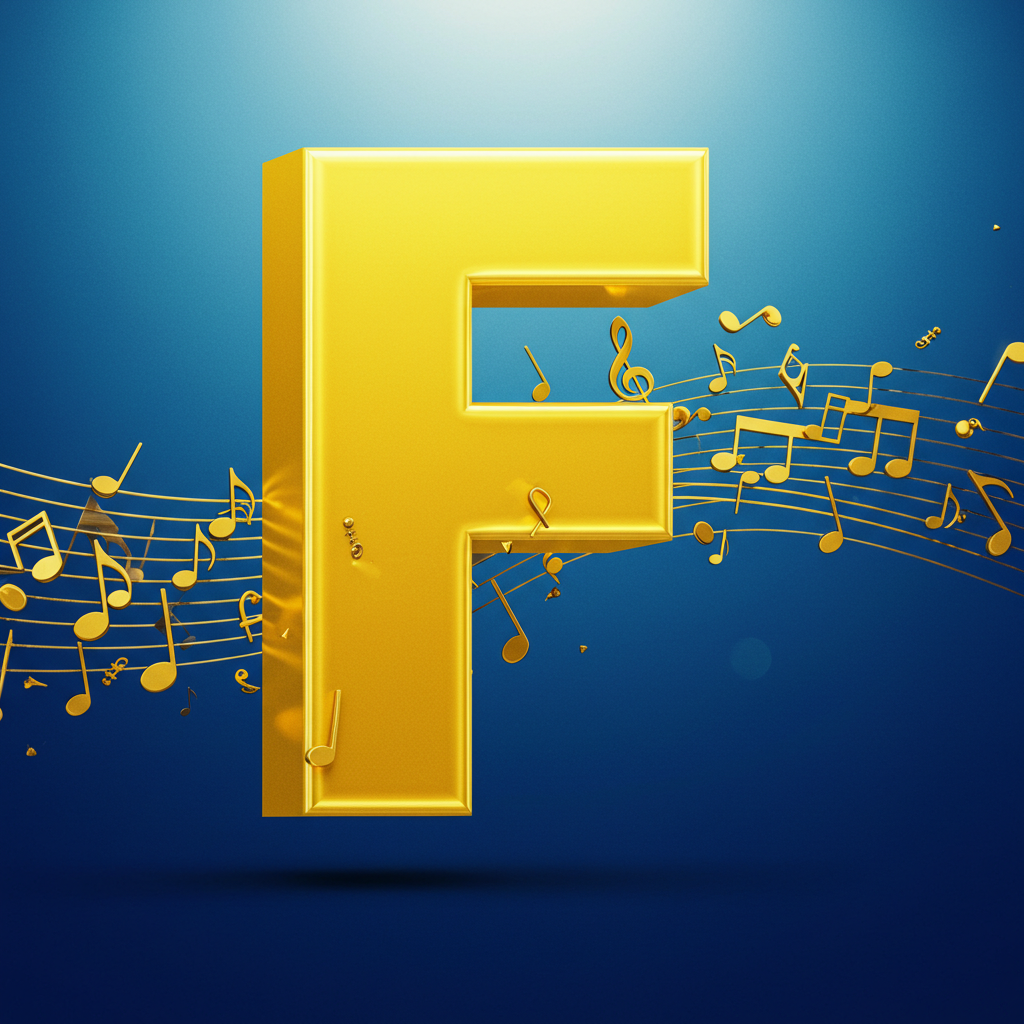 Gold music notes — litera F