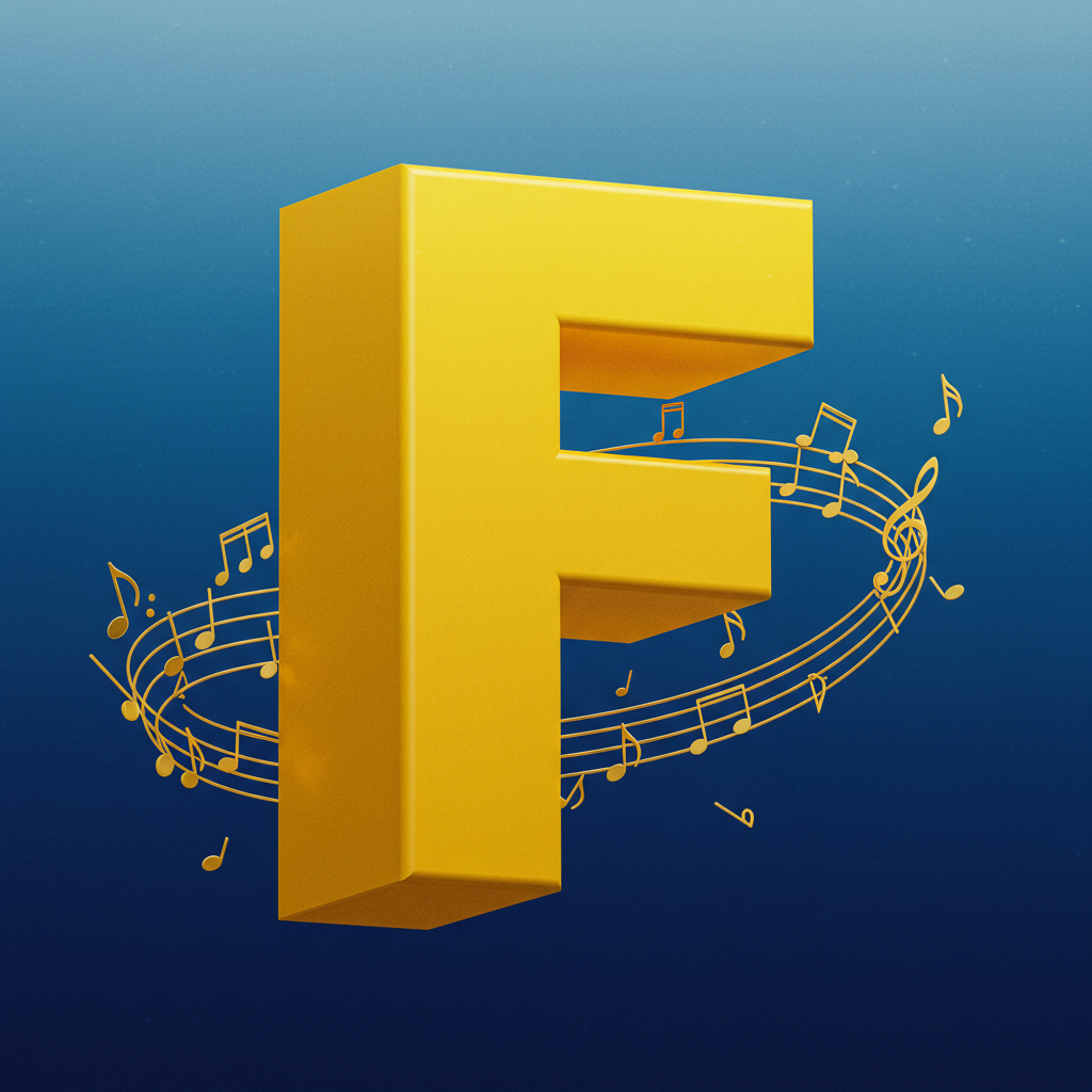 Gold music notes — litera F (wariant 2)