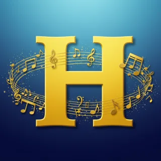 Gold music notes — litera H