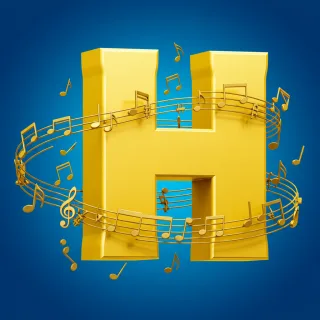 Gold music notes — litera H (wariant 2)