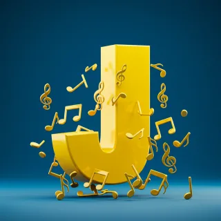Gold music notes — litera J (wariant 2)