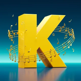 Gold music notes — litera K (wariant 2)