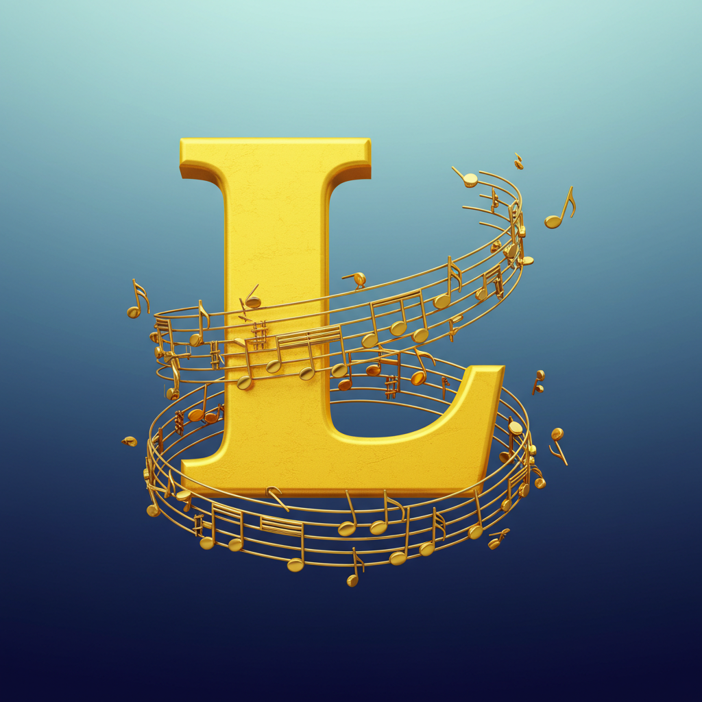 Gold music notes — litera L