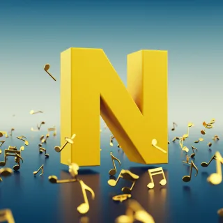 Gold music notes — litera N (wariant 2)