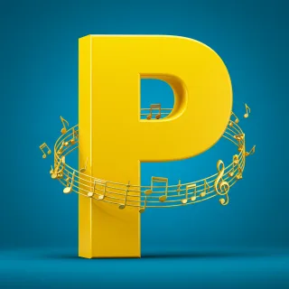 Gold music notes — litera P