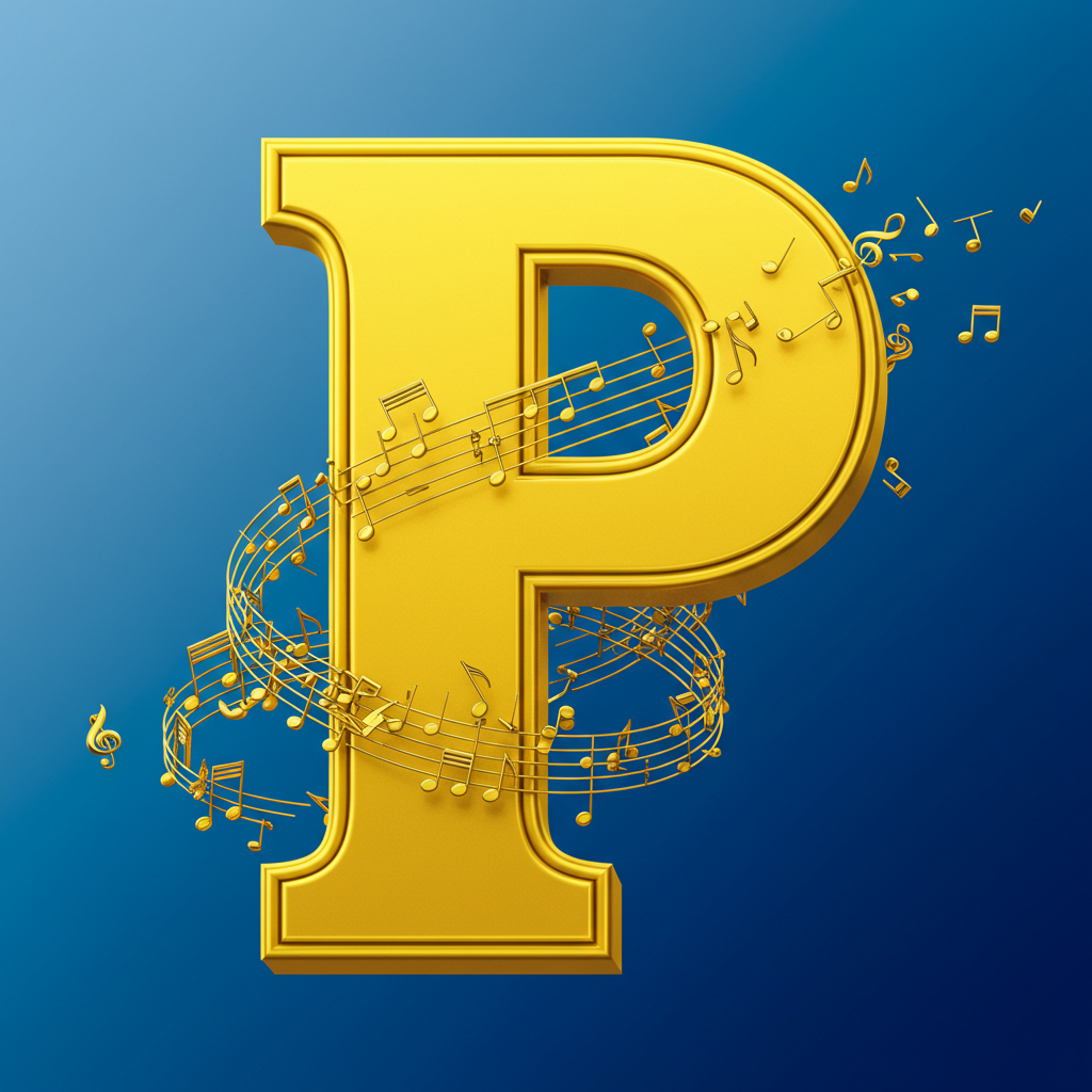 Gold music notes — litera P (wariant 2)