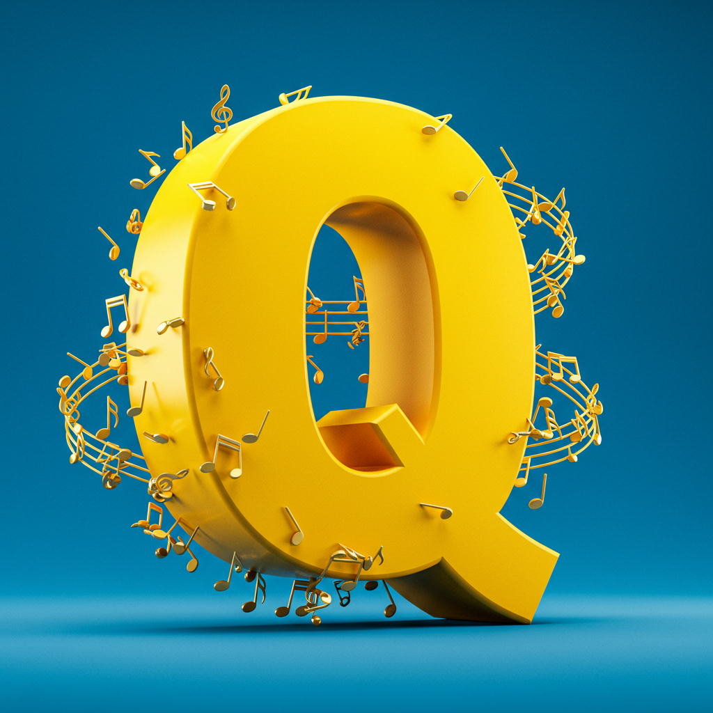 Gold music notes — litera Q