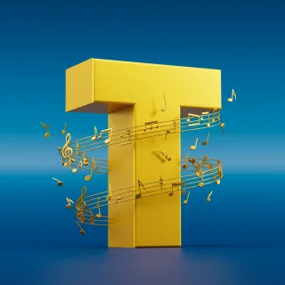 Gold music notes — litera T (wariant 2)