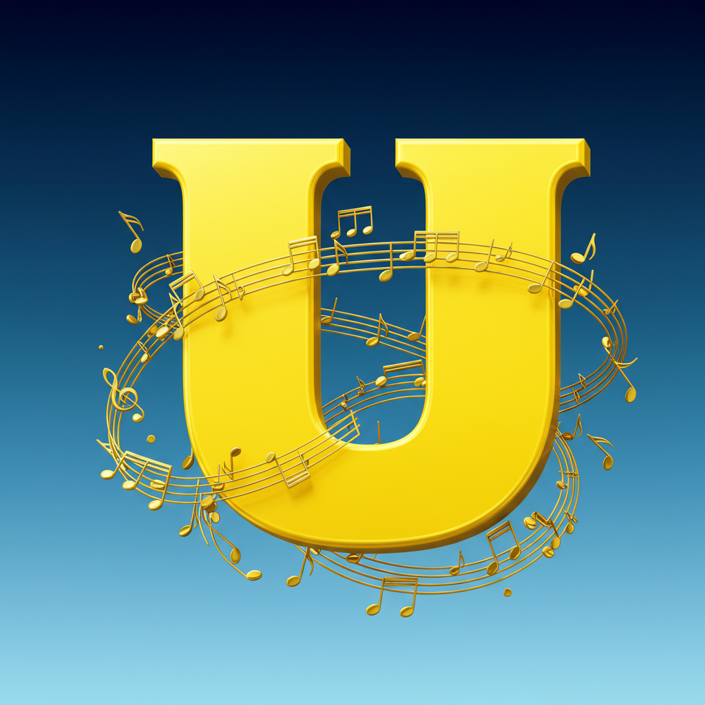Gold music notes — litera U