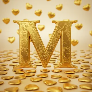 Golden hearts — litera M (wariant 2)