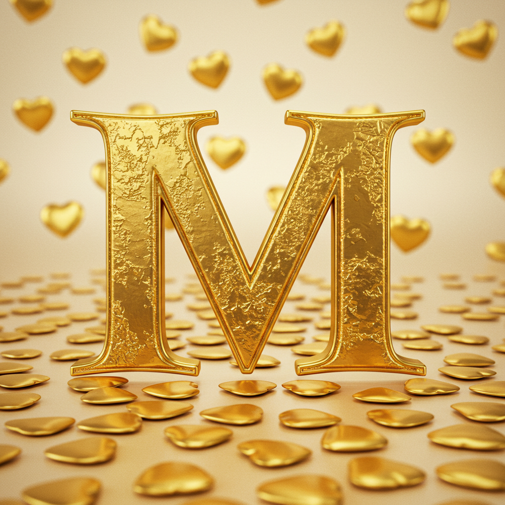 Golden hearts — litera M (wariant 2)