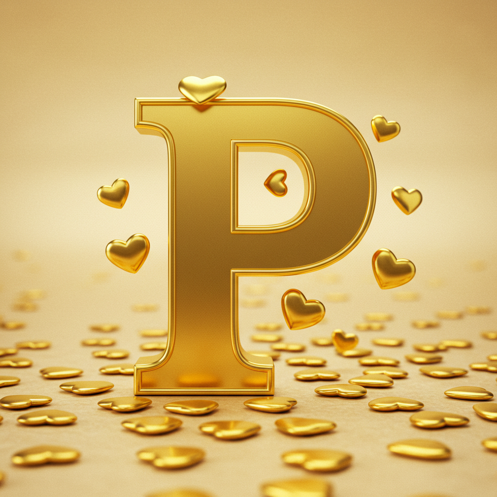Golden hearts — litera P (wariant 2)