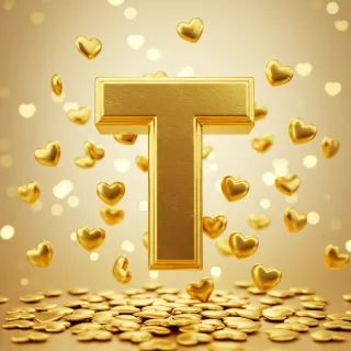 Golden hearts — litera T (wariant 2)