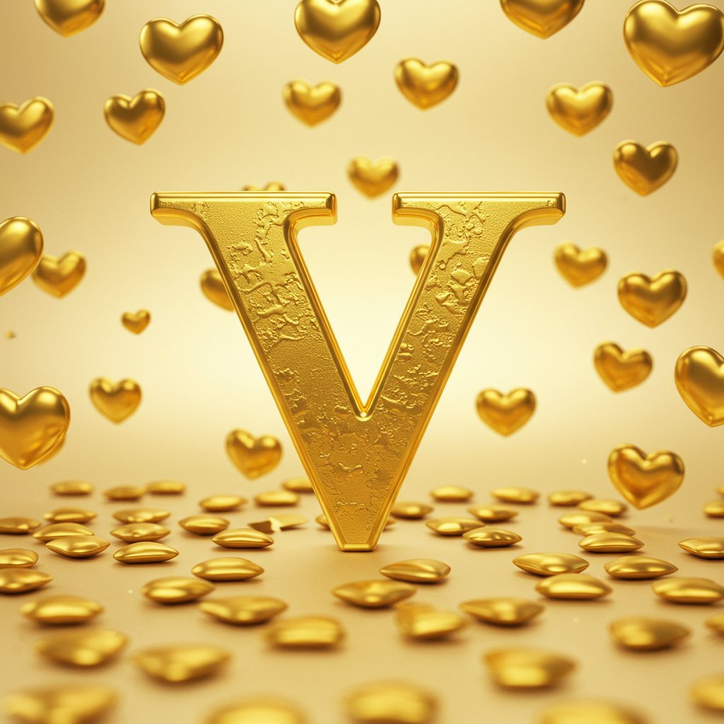 Golden hearts — litera V (wariant 2)