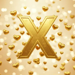 Golden hearts — litera X (wariant 2)